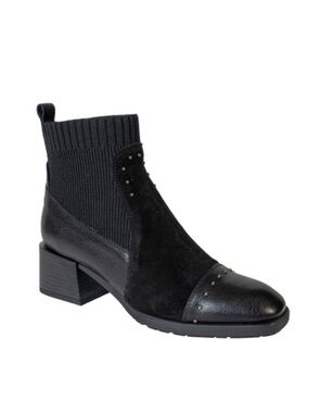 Hispanitas Pepper Ankle Boots Leather Knit StudGoth Minimalist Black Size 36.5